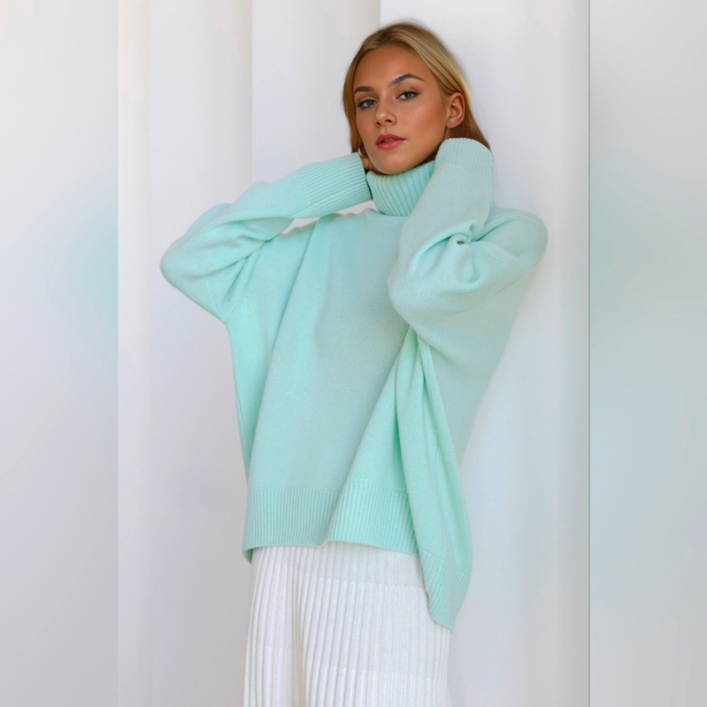Basic Bae Turtleneck Dropped Shoulder Long Sleeve Sweater